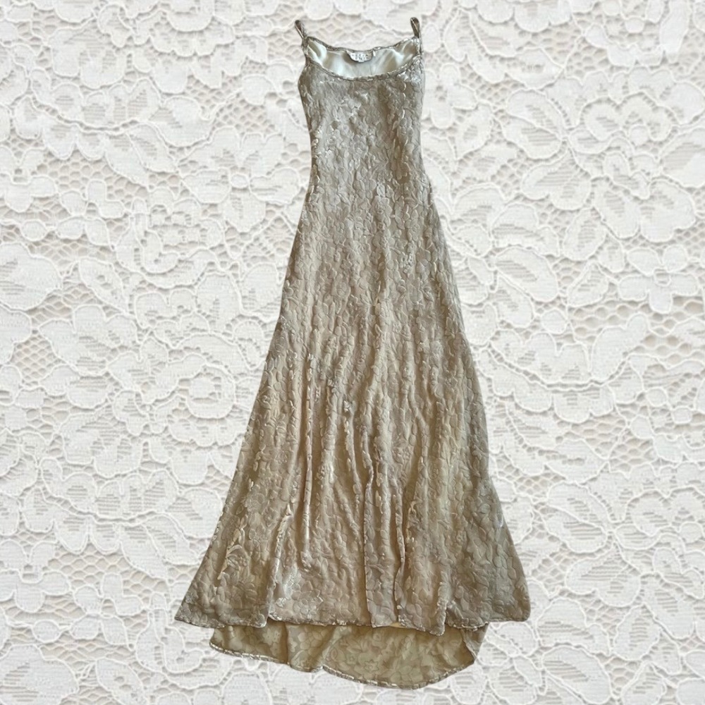 vintage 90s champagne velvet maxi dress